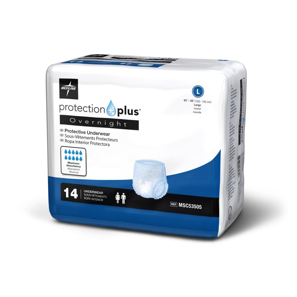 Medline Protection Plus Overnight Disposable Underwear, Large 14 Count