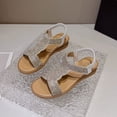 thumbnail image 5 of Narveanno Wedge Sandals for Women Bohemia Rhinestone Open Toe Roman Heel Summer Dressy Women's Beach Casual Shoes Silver 7, 5 of 7