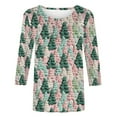 thumbnail image 3 of Oplxuo Women Christmas Shirts 3/4 Length Sleeves Crewneck Tops Christmas Graphic Printed Tshirts Holiday Blouse, 3 of 4