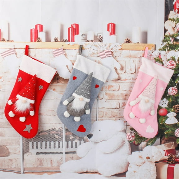 Xuniizn Christmas Stockings Bulk, Assorted Festive Xmas Stockings for Fireplace Mantel Decor, Traditional Holiday Ornaments, Christmas Decorations for Home, Cloth, Pink