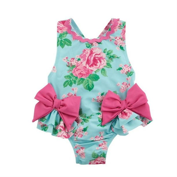 Mud Pie Mud Pie Baby Girl Rose Bow Swimsuit Size 3 Months to 5T