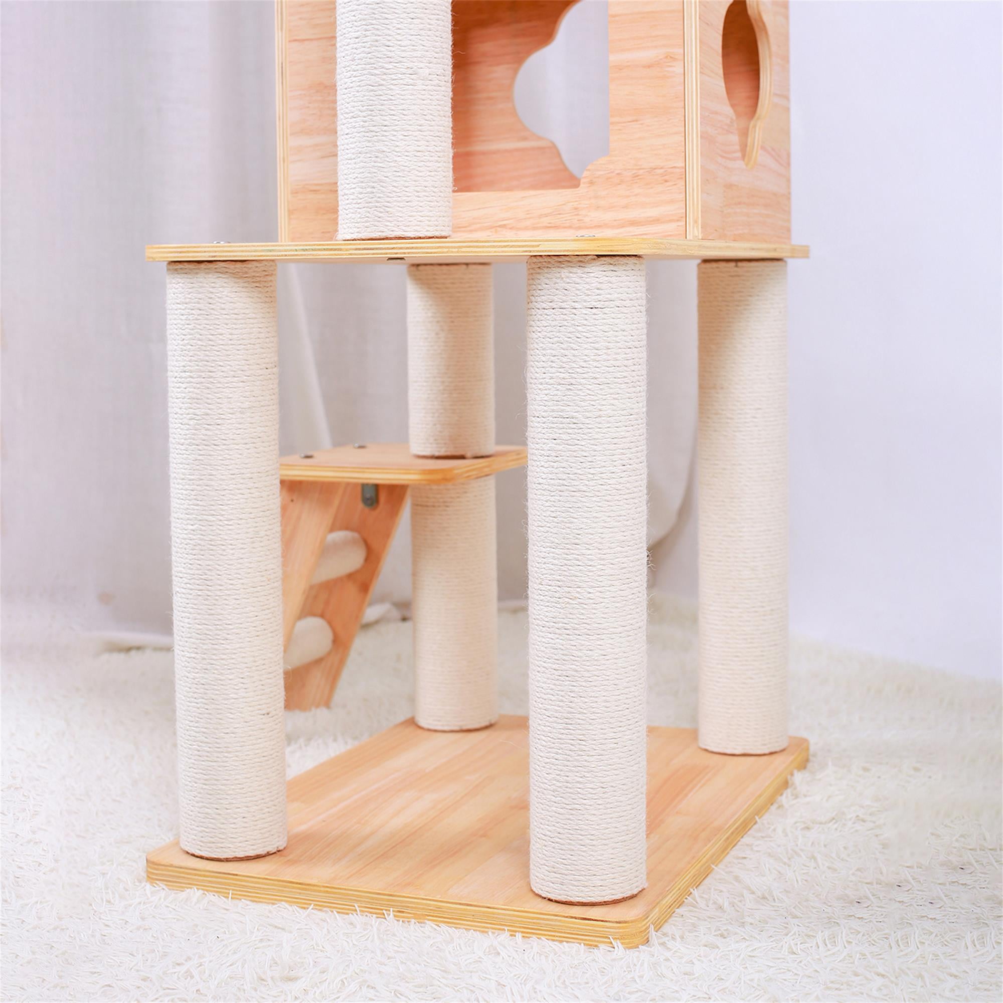 Pefilos 58" Modern Wooden Cat Tree Tower for Indoor Cats, Multi-Level Sturdy Cat Tree Play House Condo with Space Capsule, Beige Pefilos 58" Modern Wooden Cat Tree Tower for Indoor Cats, Multi-Level Sturdy Cat Tree Play House Condo with Space Capsule, Beige