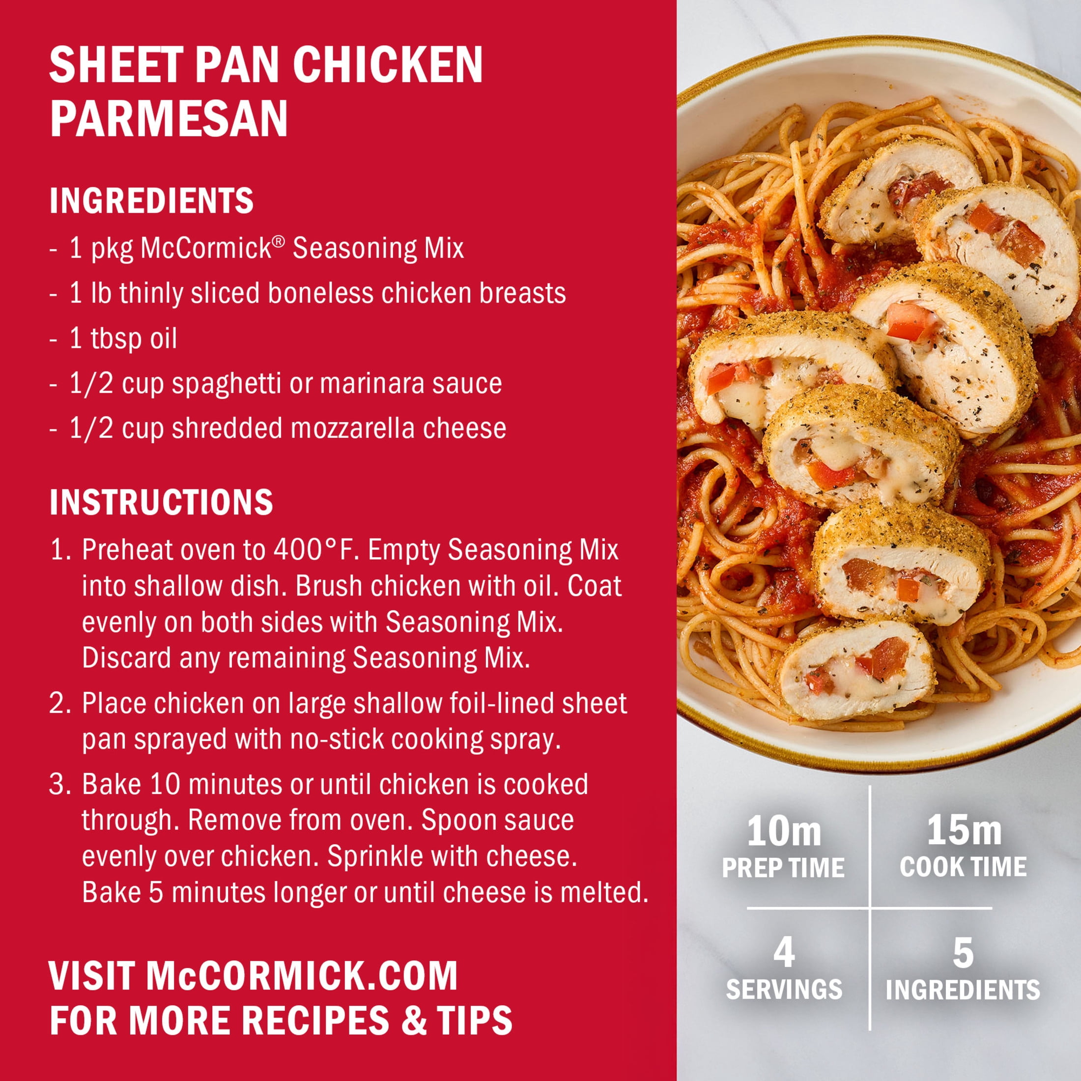(3 pack) McCormick Chicken Parmesan One Sheet Pan Seasoning Mix, 1.5 oz Packet