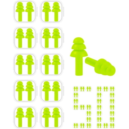 

50 Pairs Reusable Silicone Ear Plugs - Waterproof Hypoallergenic - Ultra Comfortable Noise Reduction Earplugs for Swimming Concerts Snoring Loud Noise NRR 26dB with Carry Case (Fluorescent Green)