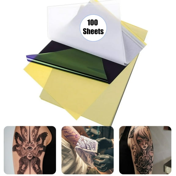 Yalumo Tattoo Transfer Paper, 100 Sheets Body Ink Stencil Paper A4 Size 4-Layer Thermal Transfer Paper for Skin Design Tracing, DIY Body Art Stencil Supplies