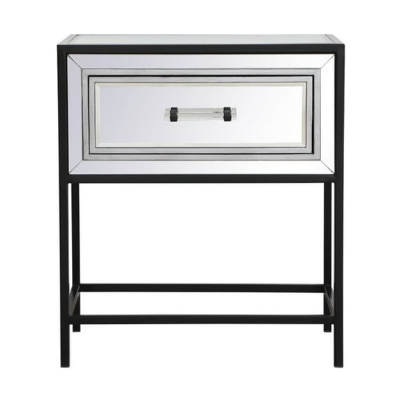 21 inch mirrored one drawer end table in black