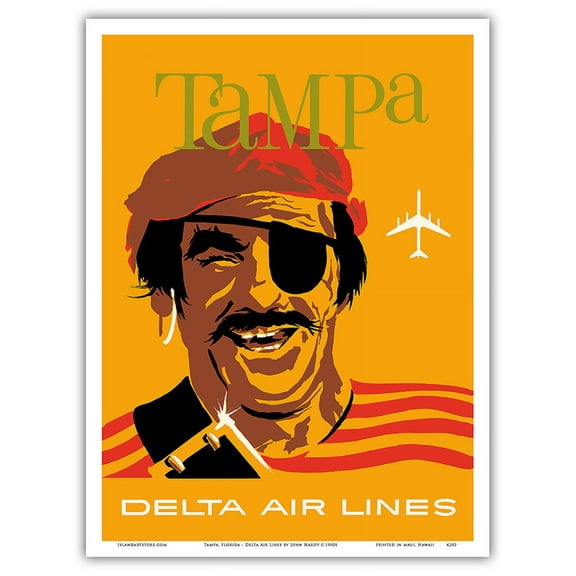 Tampa Florida - Delta Air Lines - Pirate Buccaneer - Vintage Airline Travel Poster by John Hardy c.1960s - Master Art Print (Unframed) 9in x 12in