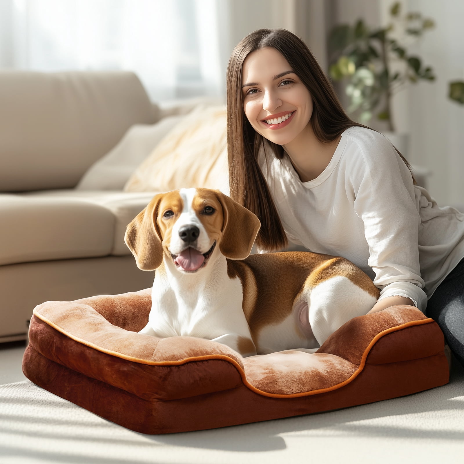 JOINSUN Extra Large Orthopedic Dog Bed, 42"x32" XL Sofa Bed with Egg Crate Foam Support, Machine Washable Cover, Brown