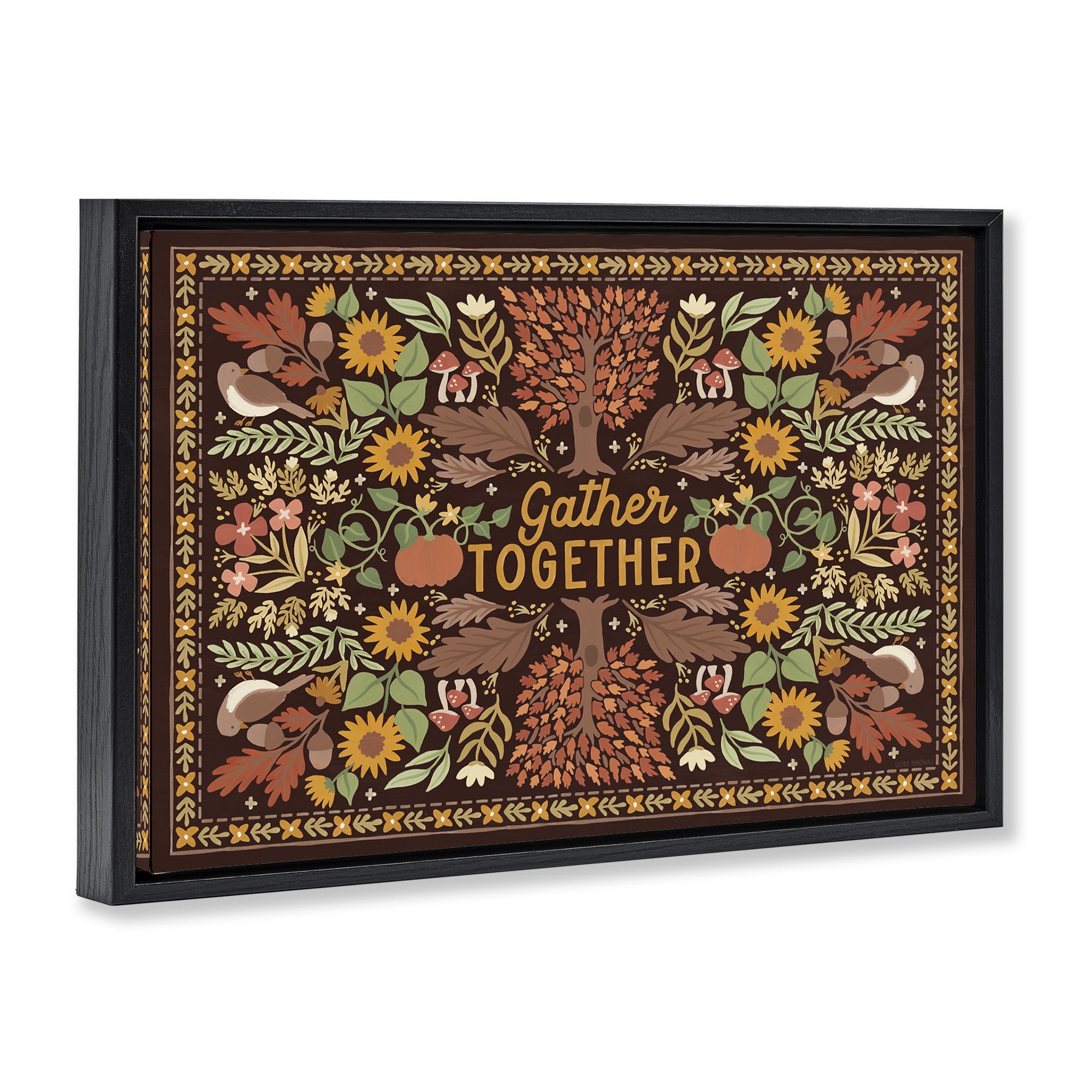 Stupell Industries Gather Together on Brown Landscape Painting Black Floater Framed Canvas Art Prints Wall Art, 25 x 17