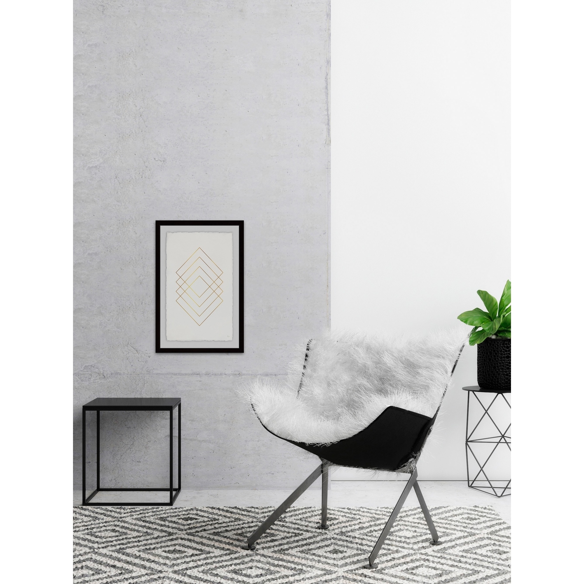 Golden Diamond Lines Framed Painting Art Print, 24.00" x 1.50"