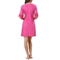 thumbnail image 3 of Pijamas de seda simulada con cuello en V y mangas de encaje para mujeres Inspire Chic, modelo suelto de seda delgada, color rosa rojo, verano., 3 of 6