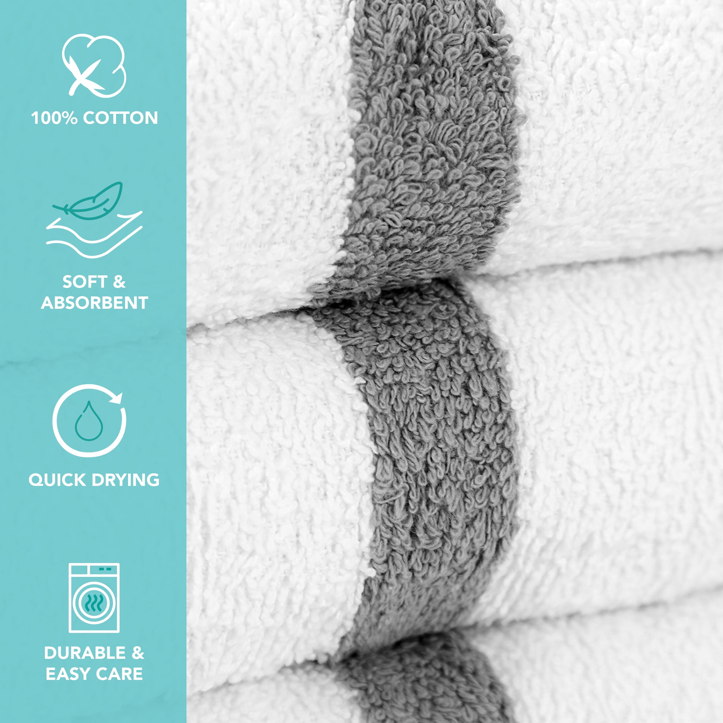 Arkwright Power Gym Hand Towels (12 Pack), 16x27 in., Soft Cotton, White with Grey Stripe