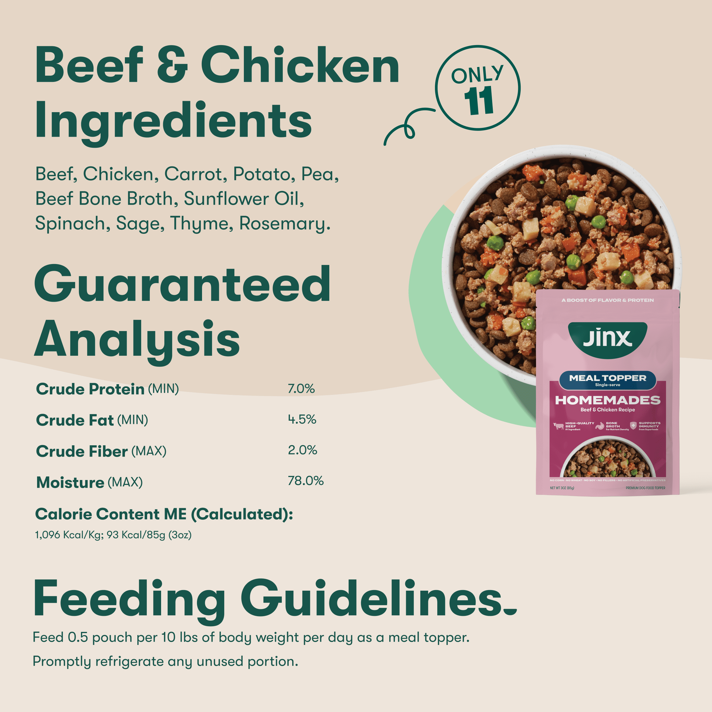 Jinx Homemades Single Serve Value Pack Wet Natural Dog Food, Grain-Free, 3 oz Variety Pack 18ct Pouch