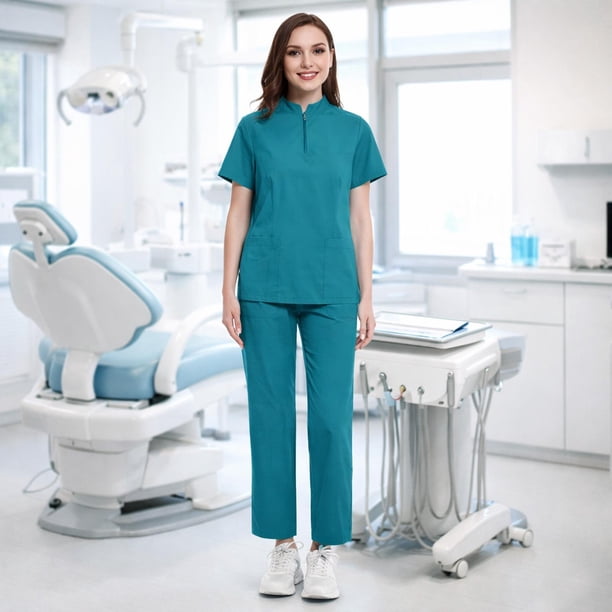 Conjunto de uniforme de enfermera: blusa y pantalón quirúrgicos para el sector sanitario, cosmetología y peluquería de mascotas. M Lago Azul