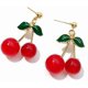 thumbnail image 1 of 8K Gold Plated Green Leaf Red Cherry Earrings for Women Sweety Fruit Dangle Earring for Teen Girls, 1 of 4