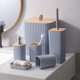 thumbnail image 1 of Set de accesorios de baño de 6 piezas | El juego de baño de plástico moderno incluye dispensador de jabón, soporte para cepillos de dientes, vaso, cubo de basura, cepillo de inodoro – blanco, gris, 1 of 6