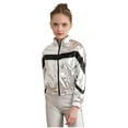 thumbnail image 3 of iEFiEL Kids Girls Metallic Zipper Front Jacket Contrast Color Long Sleeve Coat Jazz Hip-Hop Dance Tops Silver 14, 3 of 7