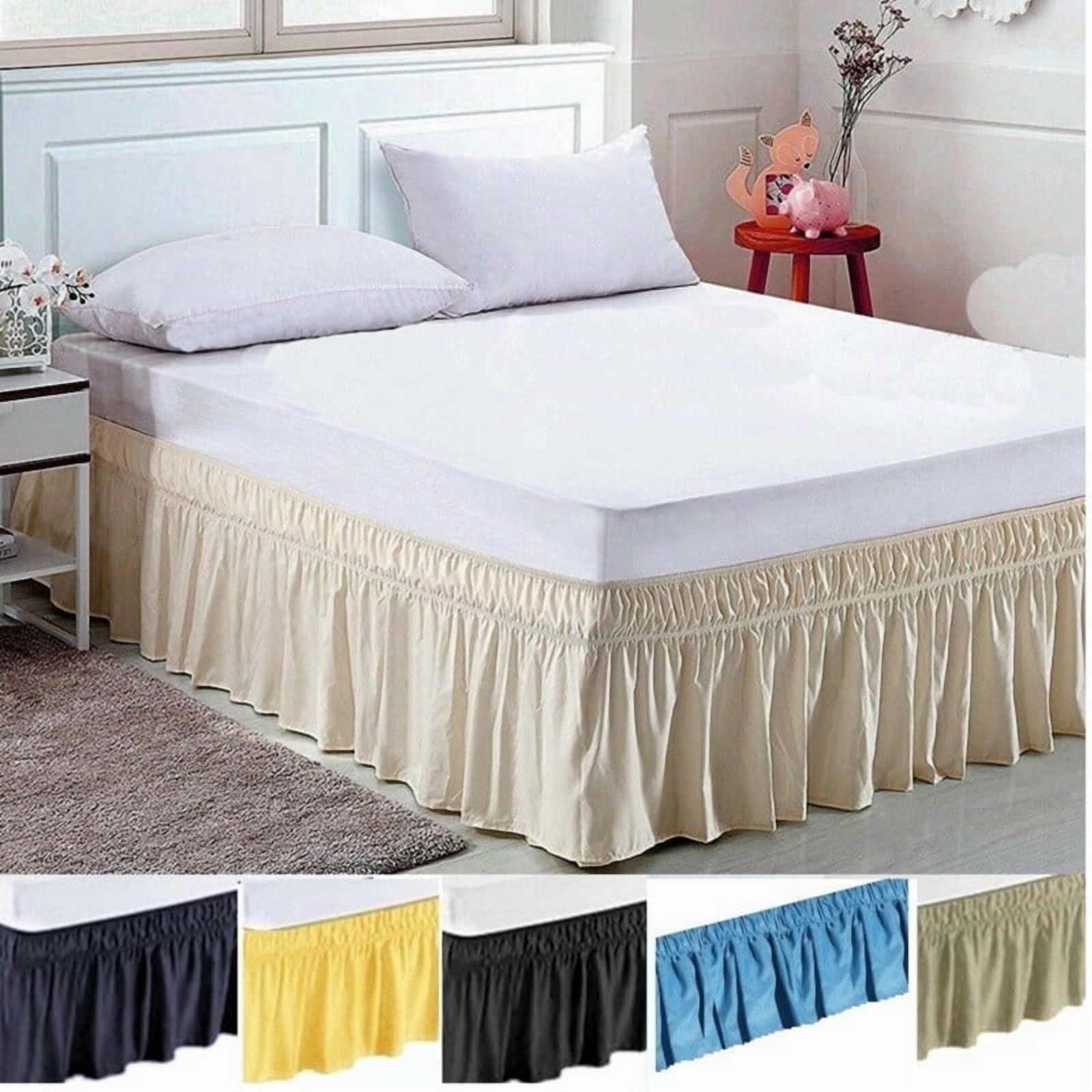Nvzi adjustable elastic bed skirt 1 piece, Off-white machine washable elastic dustproof bed skirt, easy to install, soft bed skirt for bedroom bed decoration, King 78*80+15inch