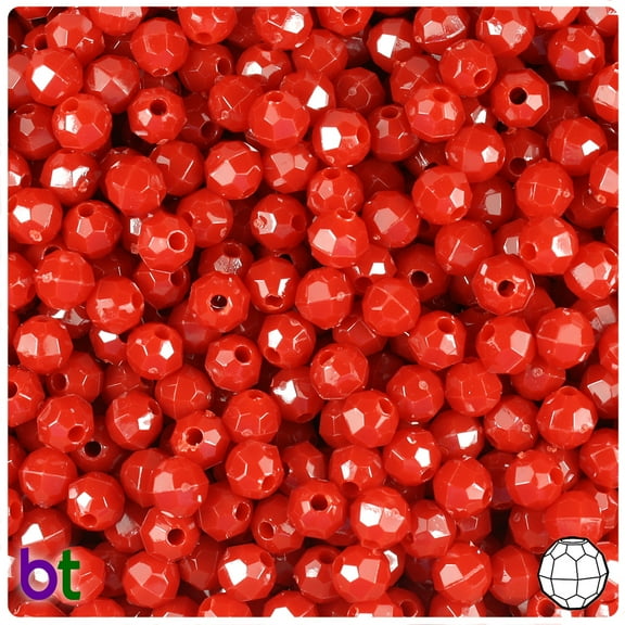 BeadTin Red Opaque 6mm Faceted Round Plastic Craft Beads (600pcs)