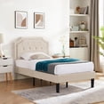 thumbnail image 6 of VECELO Upholstered Platform Bed with Height Adjustable Headboard/Mattress Foundation, Twin, Beige, 6 of 8