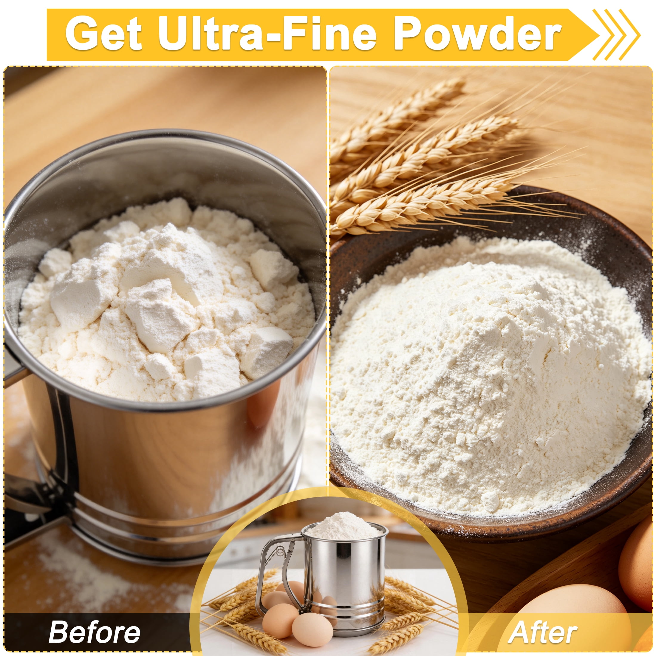 CISILOV 4‑Cup Flour Sifter for Baking, Stainless Steel Hand‑Crank Powder Sifter, One‑Hand Operation Fine Mesh Sieve for Flour, Powdered Sugar, Cocoa, Matcha, Baking Tool