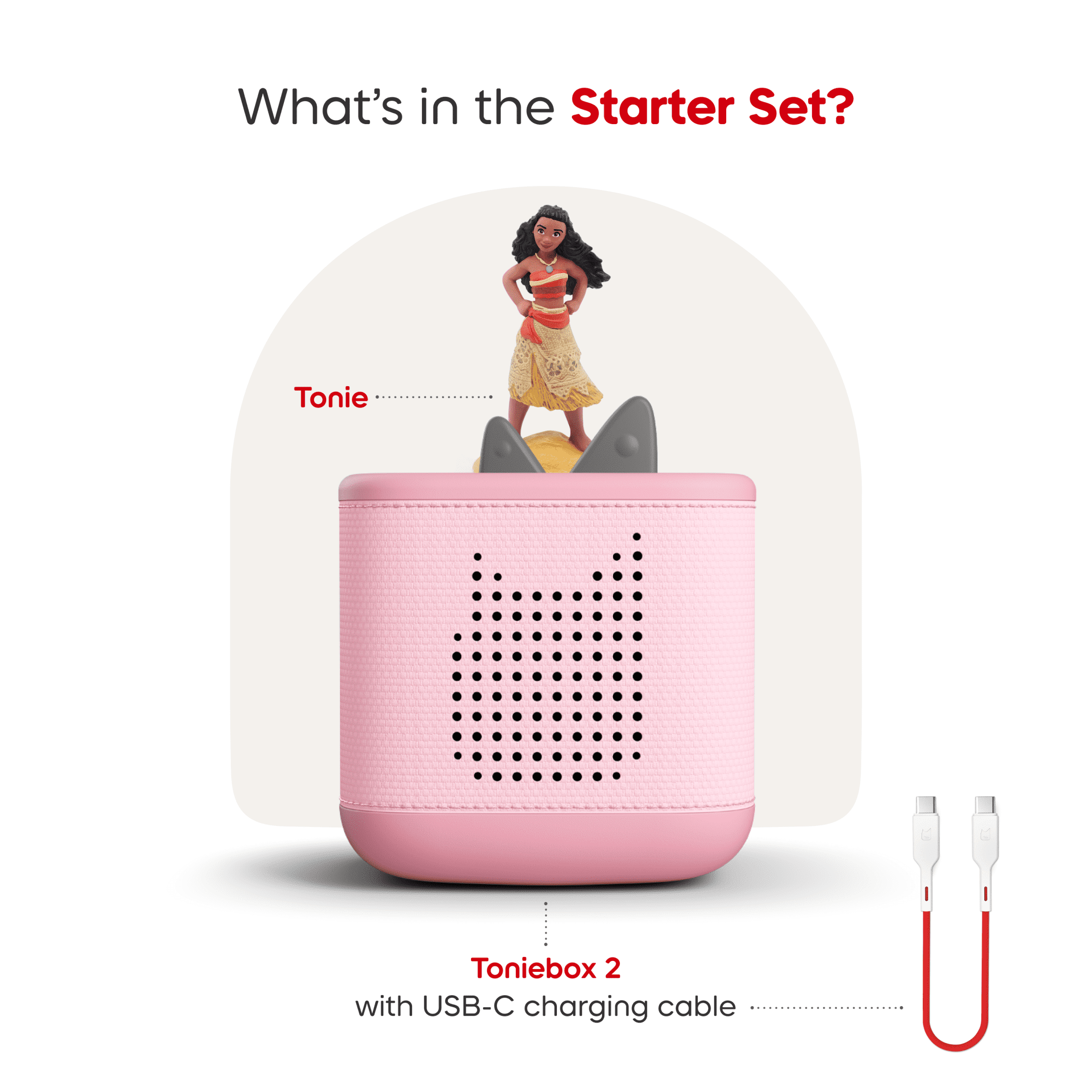 tonies Toniebox 2 Screen-Free Audio Player Bundle for Kids 1+ with Disney Moana - Cloud Pink