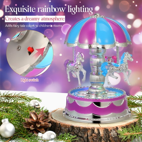 Christmas Decor Light Up Music Box Carousel Horse Music Box Luminous Rotating Carousel Horse