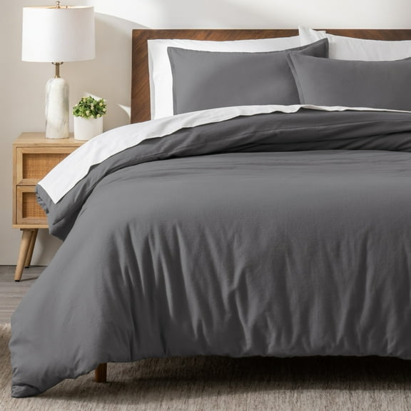Bare Home Flannel Duvet Cover Set - 100% Flannel Cotton - Double Brushed - Queen, Gray
