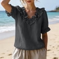 thumbnail image 7 of CHUMUD Womens Summer Short Sleeve Tops Trendy Ruffle Trim V-Neck Blouse, Casual Puff Sleeves Flowy Top, 7 of 7
