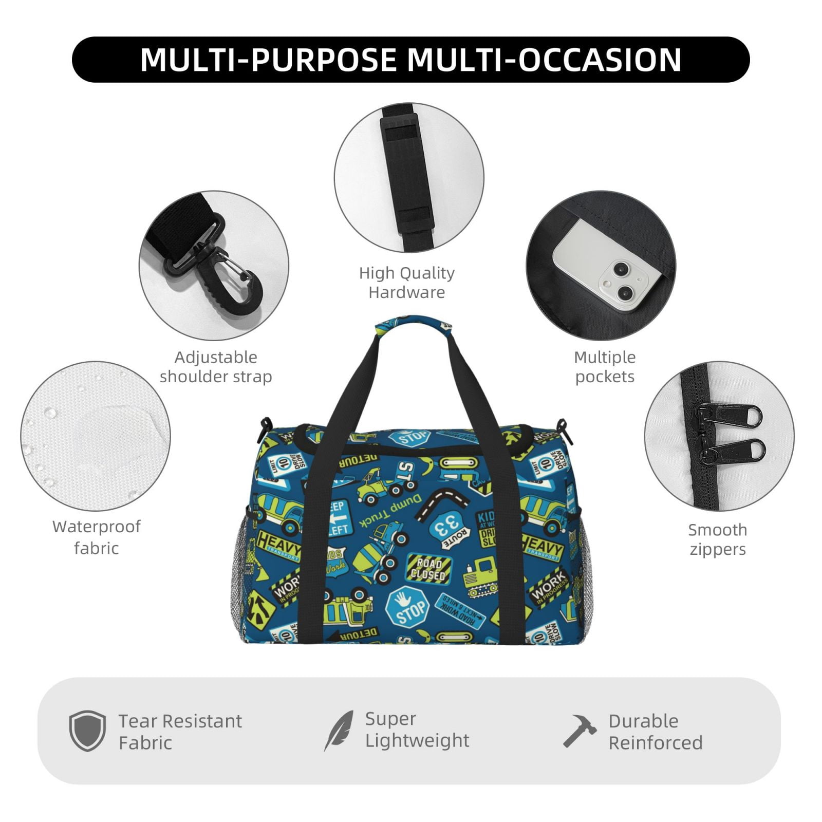 Fuzoiu Dump Truck Print Travel Duffle Bag,Carry On Tote Bags,Duffel Bag,Sport Gym Bag, Hospital Bag for Labor and Delivery, Overnight Bag,Luggage Bag