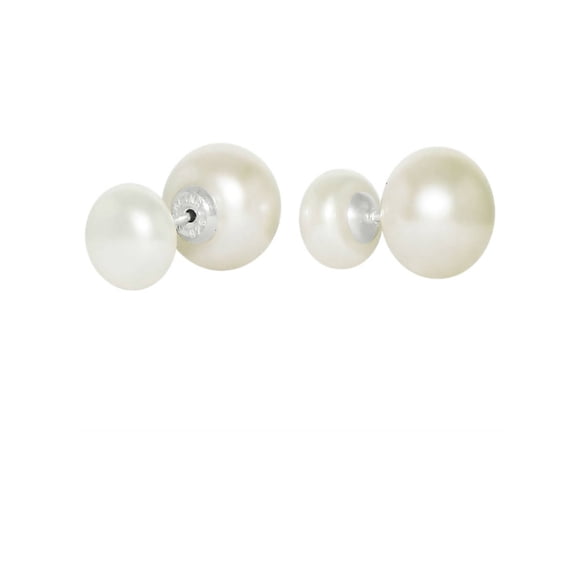 ADDURN White Cultured 8-9mm and 10-11mm Pearl Double-Sided Front-Back Earrings with Sterling Silver Clasp