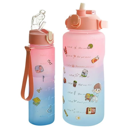 

2023 Summer Savings Clearance! WJSXC Home and Kitchen Water Bottles with Wrist Strap Large Capacity Sports Water Bottle with Cute Sticker Reusable Plastic Bottle with StrapStraw(2000ml+900ml) Pink
