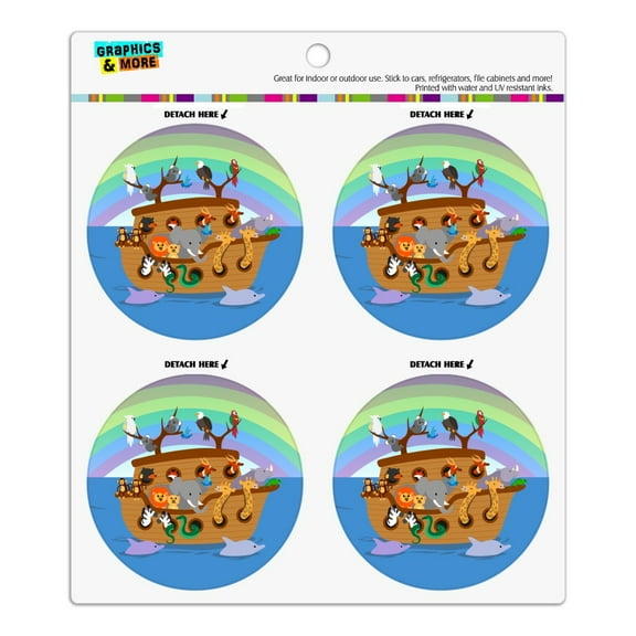 Noah's Ark with Animals Refrigerator Fridge Locker Vinyl Circle Magnet Set