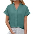 thumbnail image 2 of Jewelreauty Womens V Neck Summer Shirts Roll Short Sleeve Casual Loose Blouses Solid Color Tunic Tops Tees (2XL, Green), 2 of 6