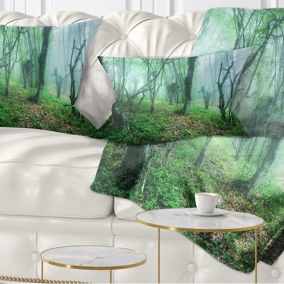 Designart Trail Through Green Forest - Landscape Photography Throw Pillow - 12x20