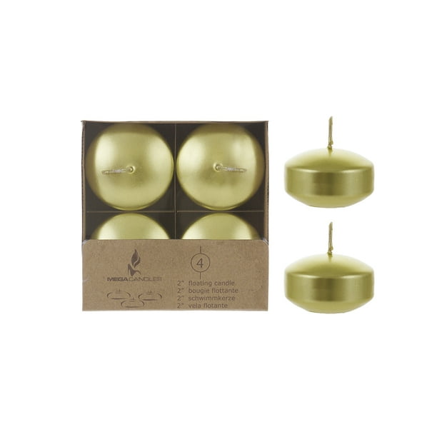 Mega Candles Unscented 2 Inch Floating Round Disc Candles Gold, Set
