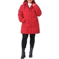 thumbnail image 2 of Agnes Orinda Women's Plus Size Hooded Padded Jacket Zip Snap Warm Outerwear Outdoor Winter Mid‑Length Quilted Winter Coat with Pockets 2X Red, 2 of 6