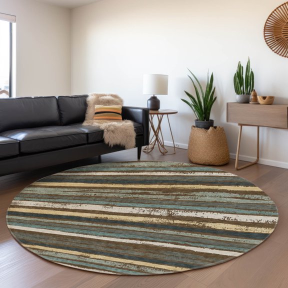 Addison Rugs Mayfield Premium Machine Washable Transitional Stripes Fudge Round Rug, 8' x 8'