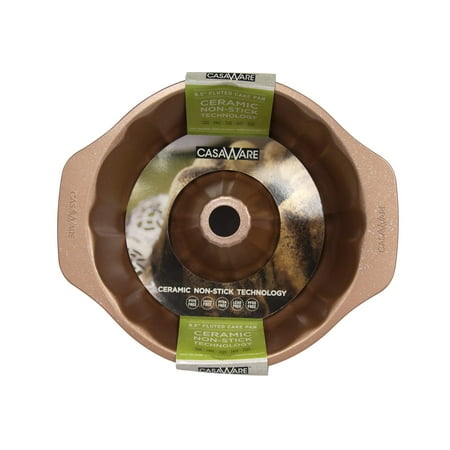 

casaWare Fluted Cake Pan 9.5-inch (12-Cup) Ceramic Coated NonStick (Rose Gold Granite)