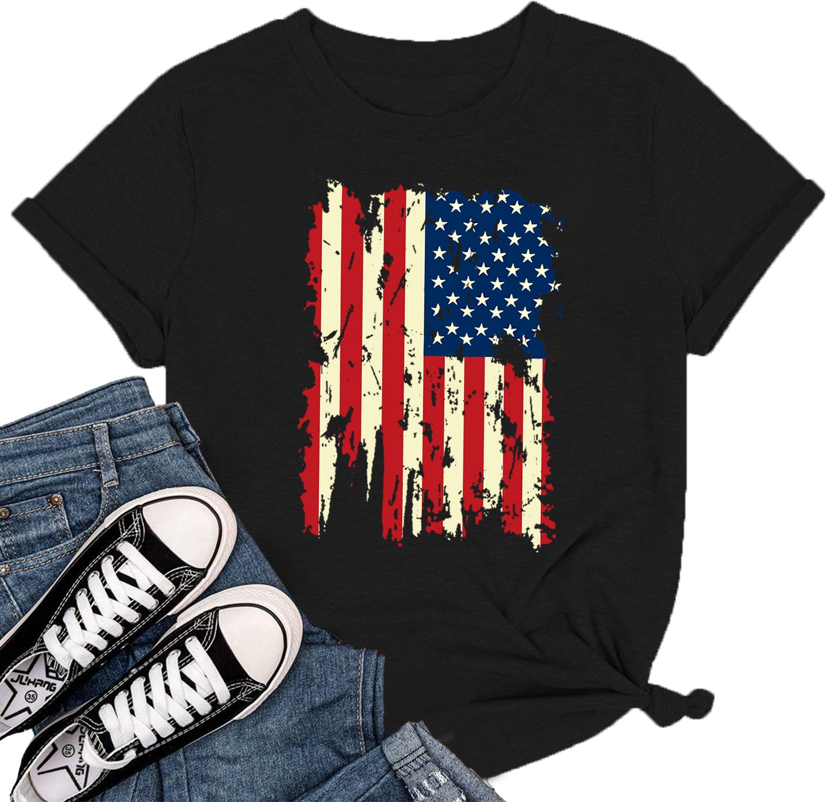 American Flag Shirts Women Patriotic Shirt USA Flag Stars Stripes Print ...