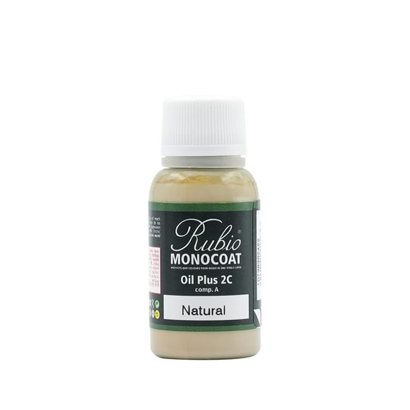 Rubio Monocoat Oil Plus Part A, 20 Milliliters, Natural, Interior Wood Stain and Finish, Food Safe, Easy One-Coat, Linseed Oil, Plant Based, VOC/Solvent Free, Furniture & Flooring Hardwax Oil