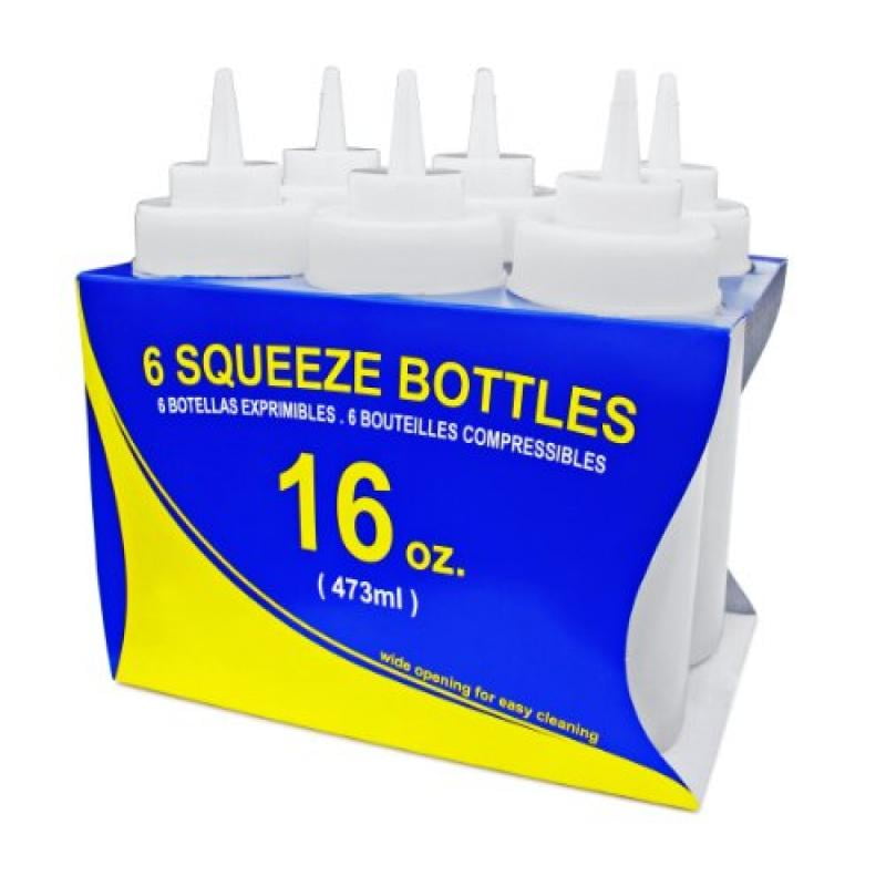 Pack of 6 Plastic New Star Foodservice 26177 Squeeze Bottles Wide Mouth 16 oz Clear