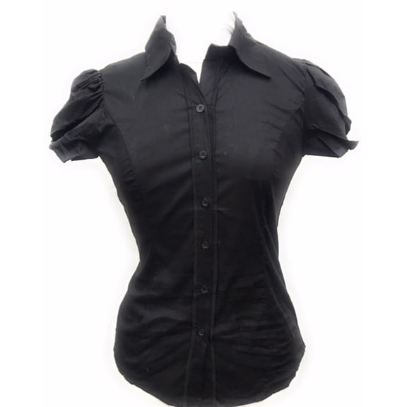 Womens Stretch Woven Button Down Short Sleeve Shirt