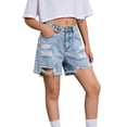 thumbnail image 2 of EYWGYA Girls Distressed Denim Shorts, Solid Color Washed Ripped Frayed Hem Shorts, High Waist Trendy Fitting for Summer Fashion Size 4-14 Years, 2 of 6