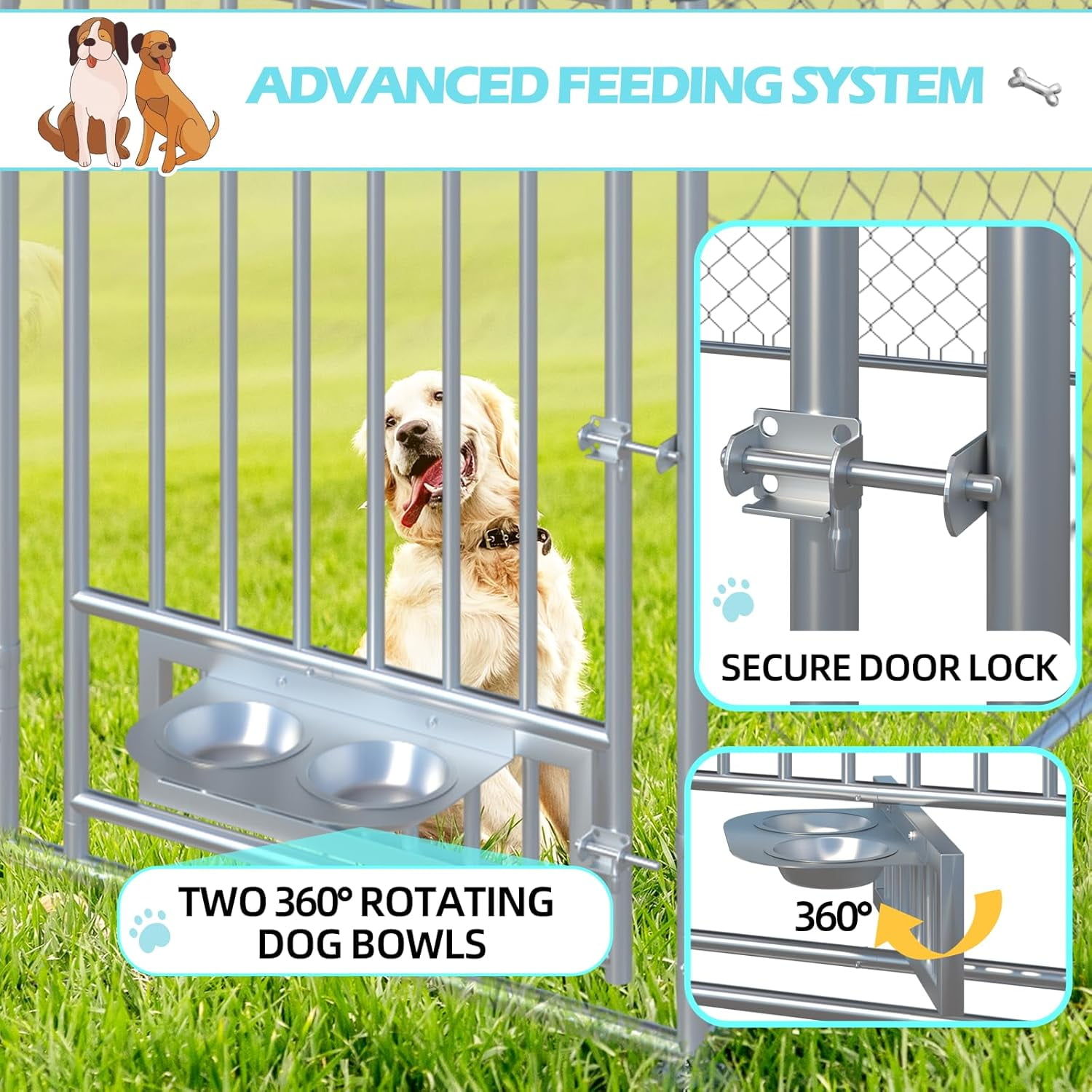 MELLCOM 9'x8'x6' Dog Cage, Dog Kennel Outside, Large Dog Pen, Dog Fence Outdoor for Yard, Sliver