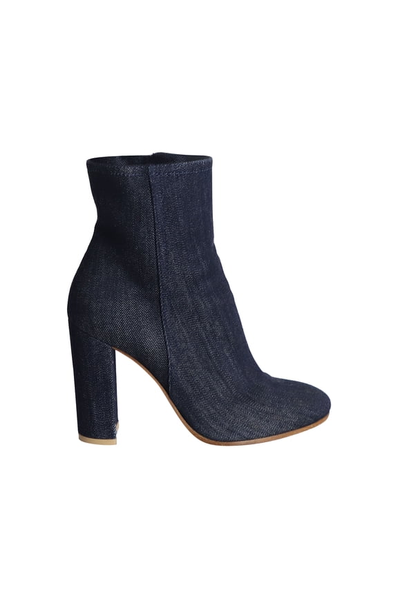 Pre-Owned Gianvito Rossi Block Heel Ankle Boots in Blue Denim