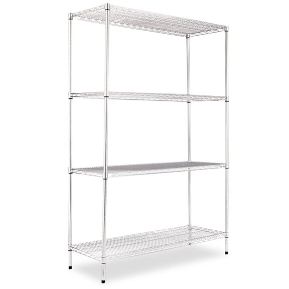 NSF Certified Industrial Four-Shelf Wire Shelving Kit, 48w x 18d x 72h, Silver