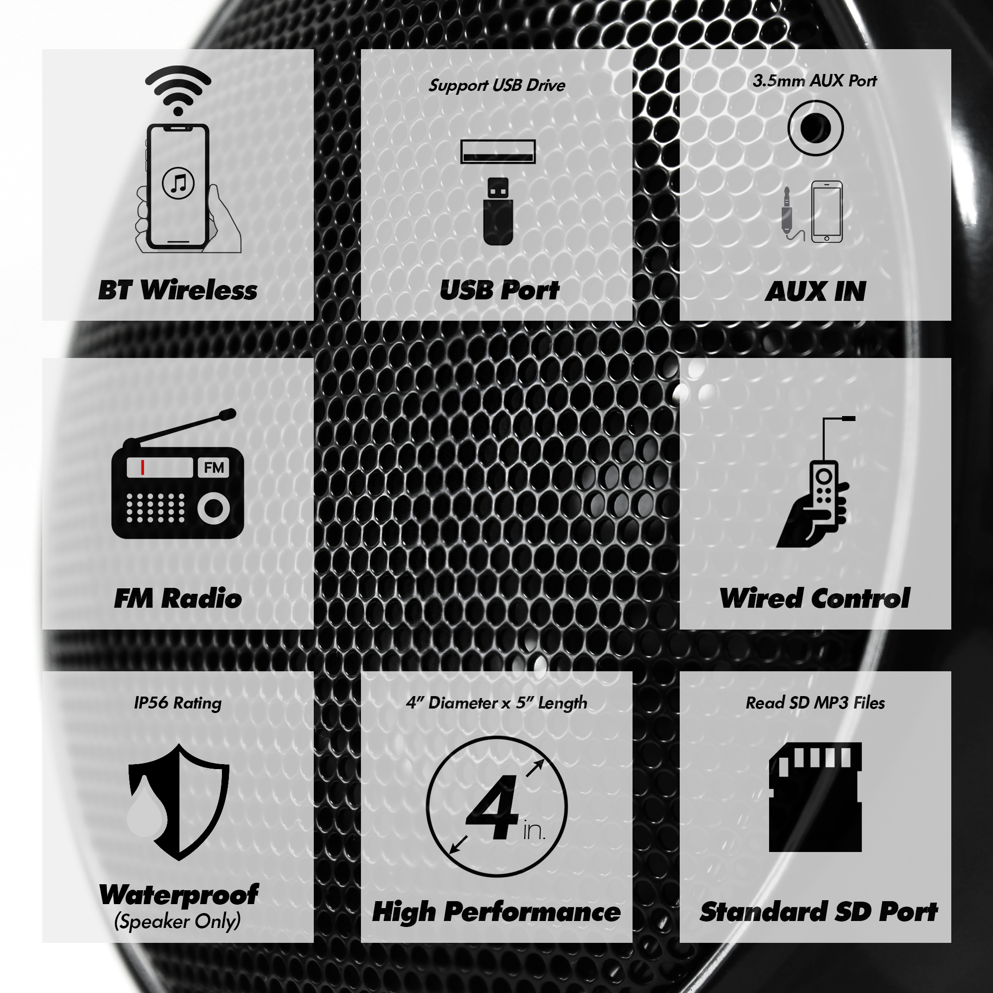 GoHawk 4" Waterproof Motorcycle Bluetooth Speakers Stereo Amplifier Audio System Harley ATV FM Radio