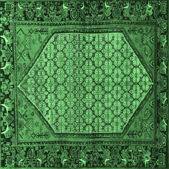 Ahgly Company Indoor Square Persian Emerald Green Traditional Area Rugs, 3' Square