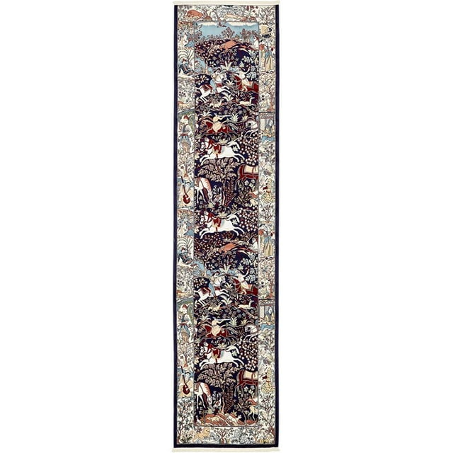Unique Loom Narenj Hunting Scene Textured Rug 3' x 13' Runner Navy Blue/Tan